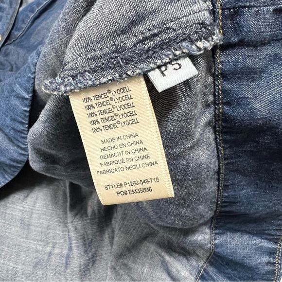 Anthropologie Cloth & Stone Chambray Tencel Lyocell Popover Long Sleeve v-neck - Picture 5 of 7